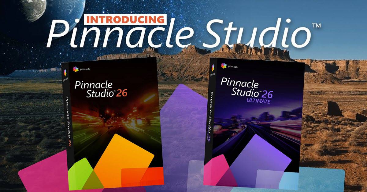 New Pinnacle Studio 26 product range box shots.