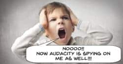 Humorous image of boy complaining about spyware.