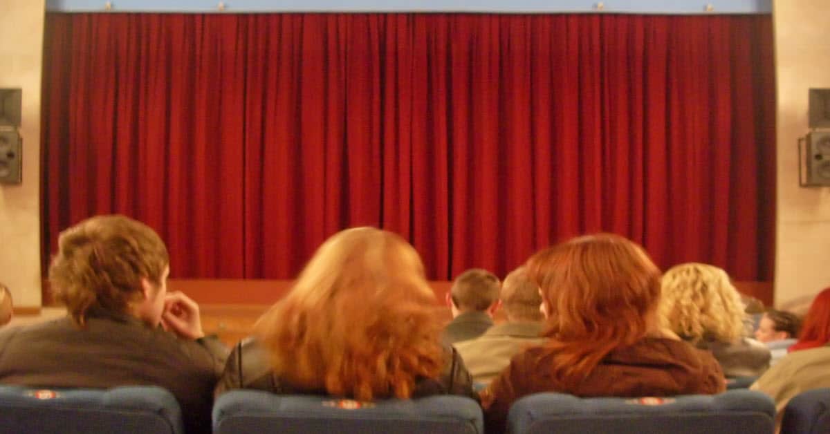 Back view of a movie audience.