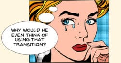 Cartoon image of woman critical of editing mistake.
