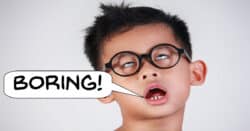 Humorous image of boy bored watching a video.