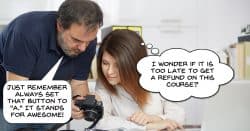 Bad teacher showing student wrong settings on a camera.