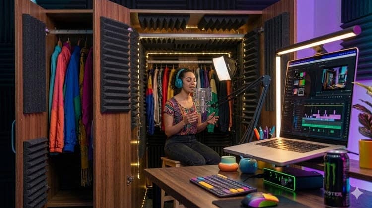 Using a closet as a sound booth.