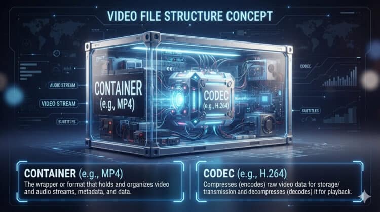 Video container versus video codec image.