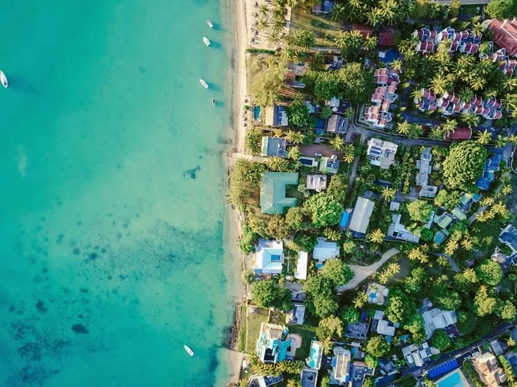 A village on the coast as an example of an aerial shot.