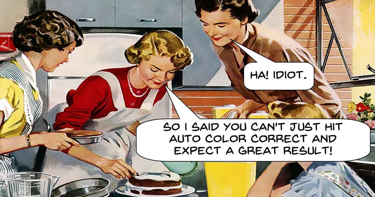 50's housewives baking and discussing color correction.