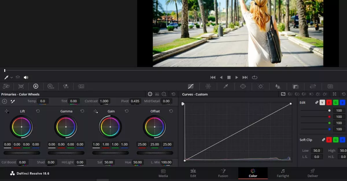 Video color correction tools software interface.