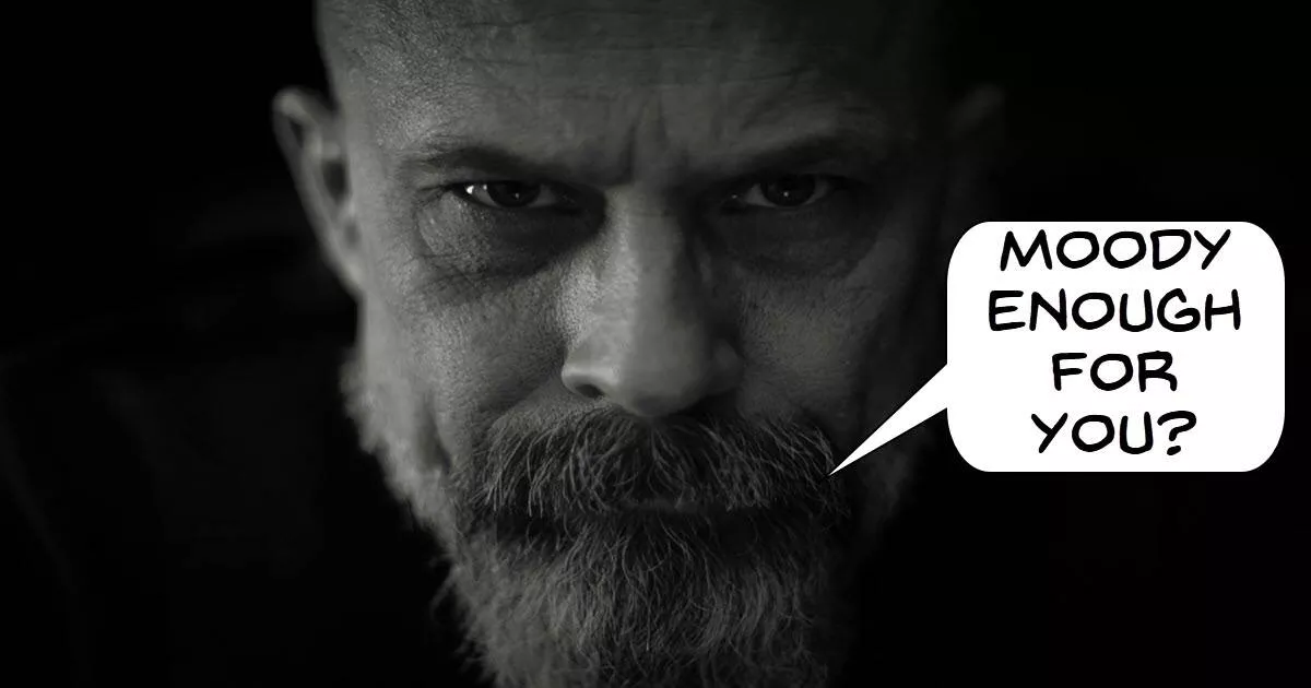 Intense moody looking man in closeup.