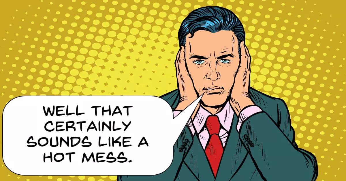 Cartoon image of a man complaining about bad sound quality.