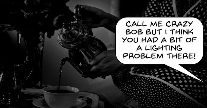 Indoor shot of a tea party illustrating poor lighting for shooting video.