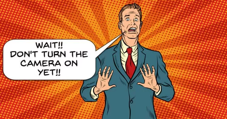 Humorous image of a camera-shy man.