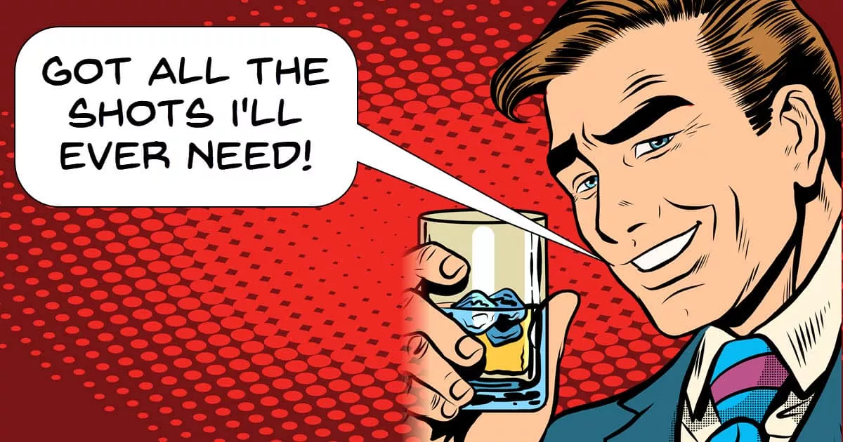 50's businessman taking a whiskey shot as a wordplay on video shots.