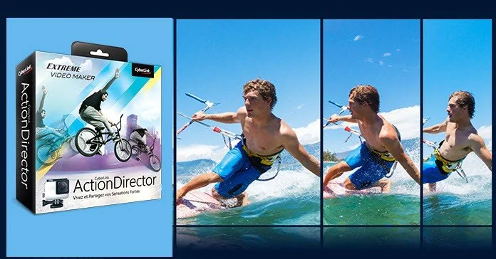 Slow motion image of CyberLink ActionDirector plus retail box.
