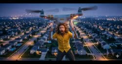 Guy carried away by his own drone.
