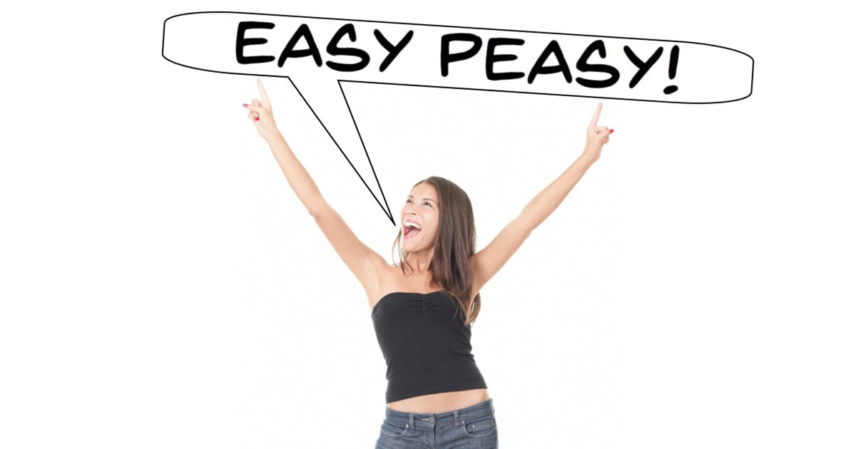 Young woman saying "easy-peasy" referring to the easy video editing software page below.