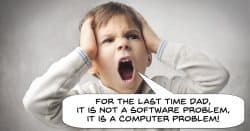 Angry boy yelling at father about software problems