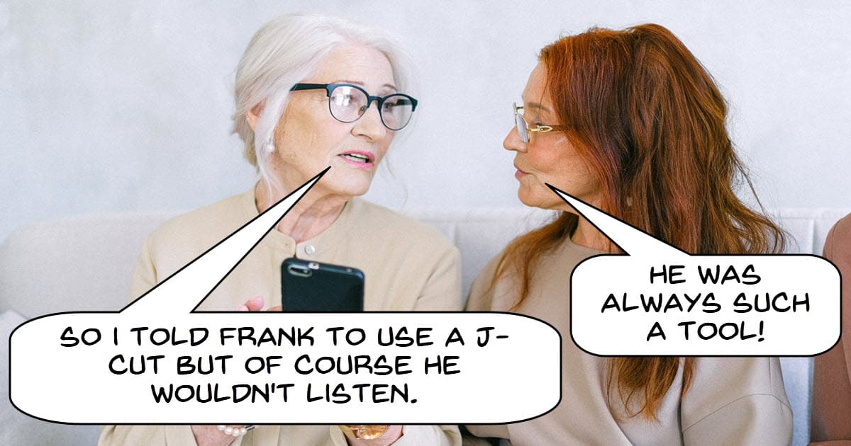 Old ladies discussing video editing. 