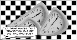 Humorous image showing a confusing and distracting video transition.