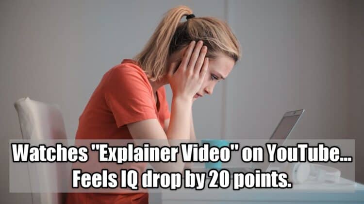 Humorous image of woman unable to understand a video tutorial.