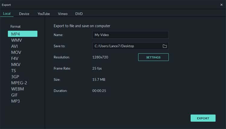 Video export module in Filmora9.