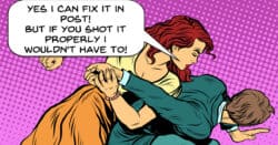 Funny image of woman berating a man for bad video.