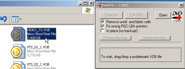 Image showing the procedure to drag a file into Fix VTS.