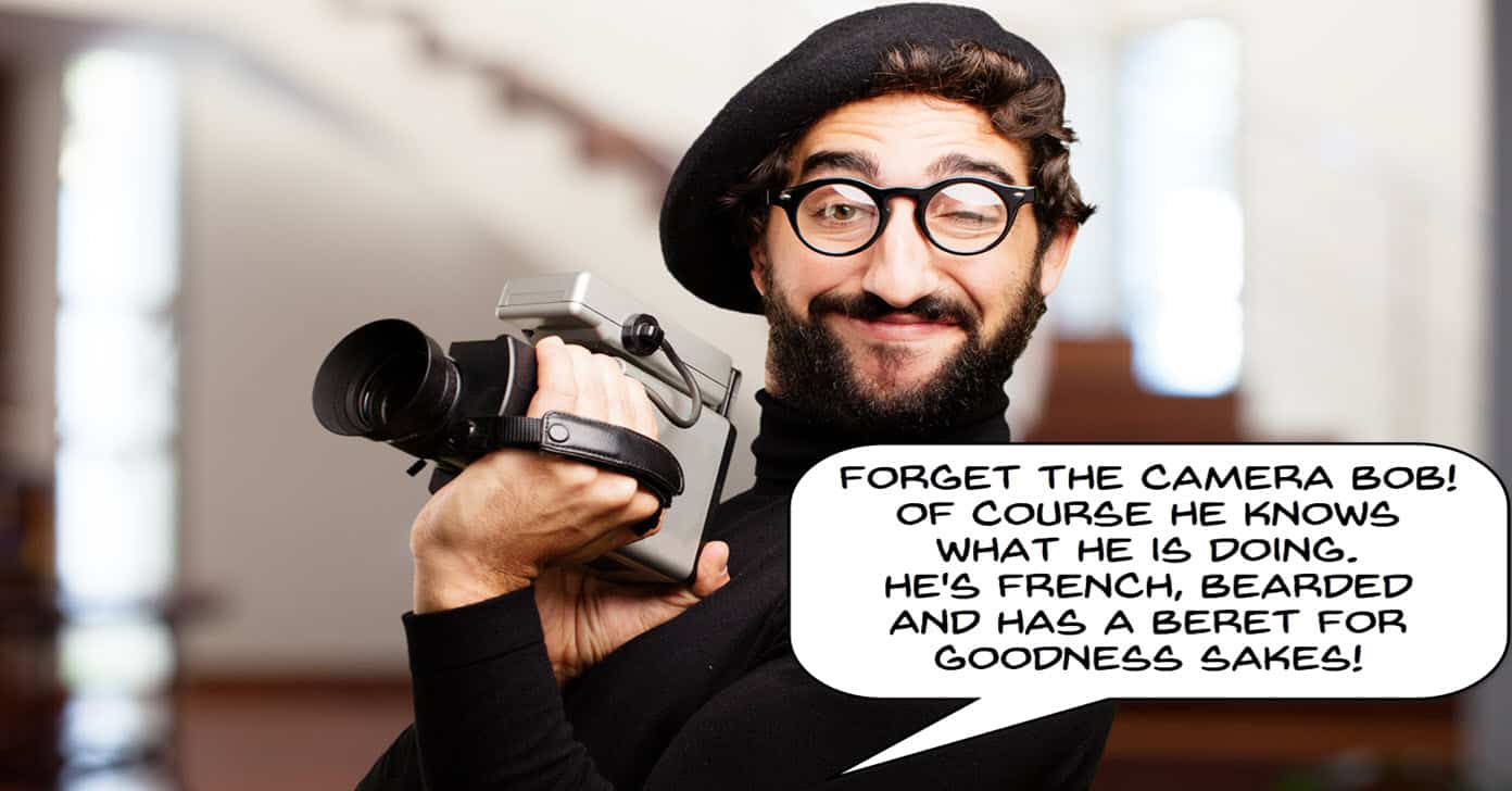 Humorous image of french guy with a bad camera.