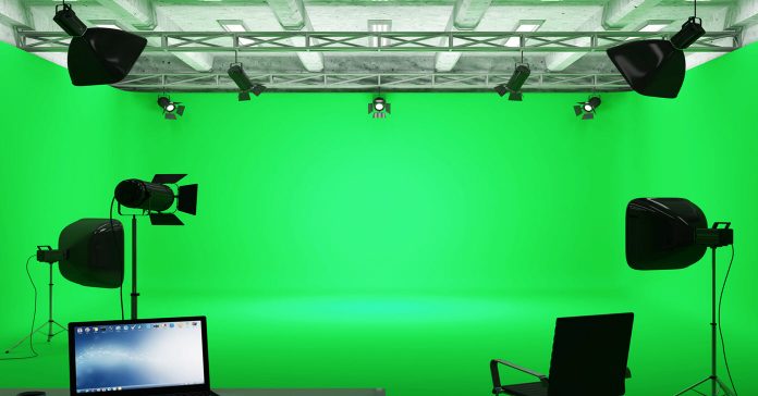 Image of a fully set up green screen studio
