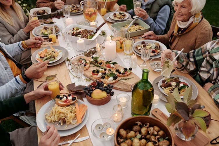 Food laid out on a table as an example of a high angle shot.