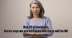 Humorous image of woman under stress in isolation.