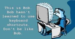 Cartoon image to encourage using keyboard shortcuts for video editing.