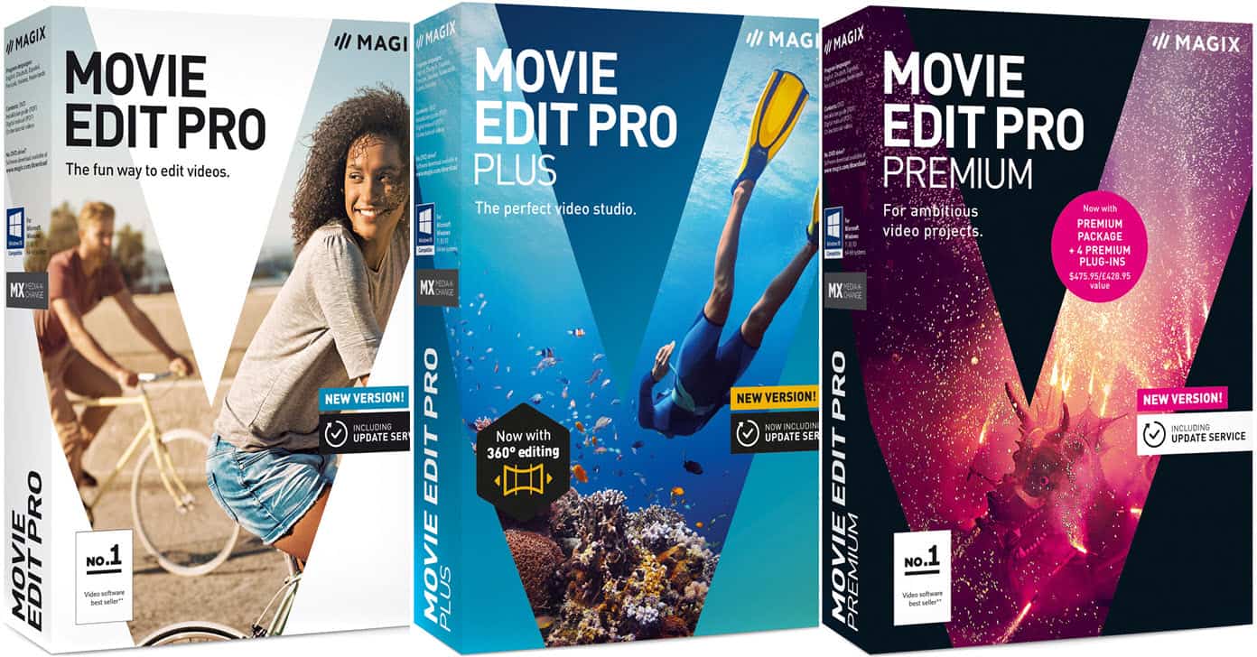 Box shot image of the Magix Movie Edit Pro product range.