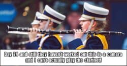 Marching band girl with clarinet.