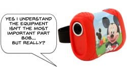 Image of humorous reaction to being offered a toy camcorder to use.