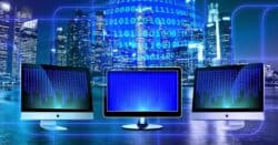 Hi-tech monitor setup.