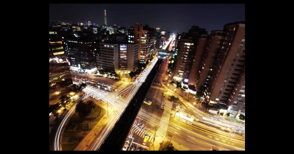 Image of a city at night for a time lapse sequence.