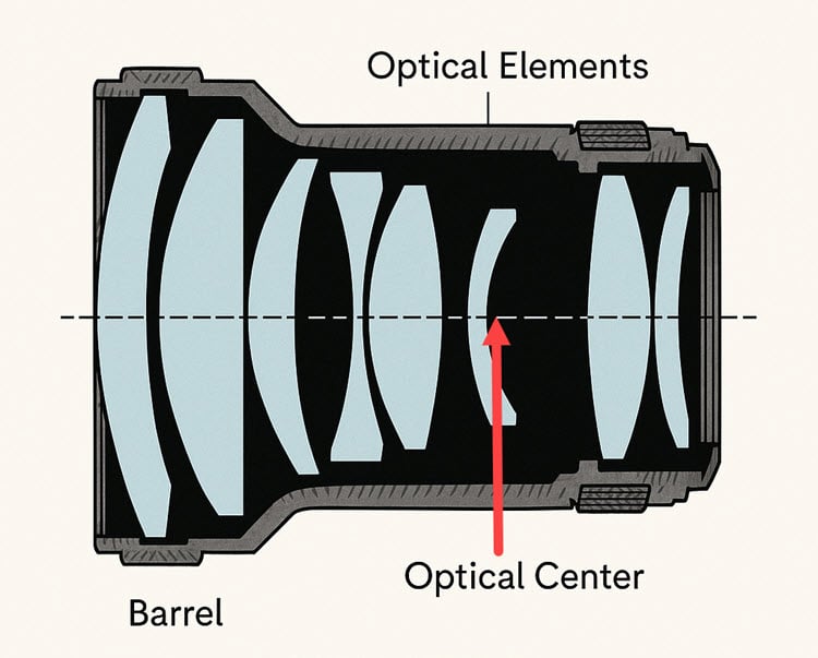 Diagram showing optical center of a lens.