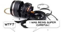 Image of a broken lens as a result of a user being too careful with it.