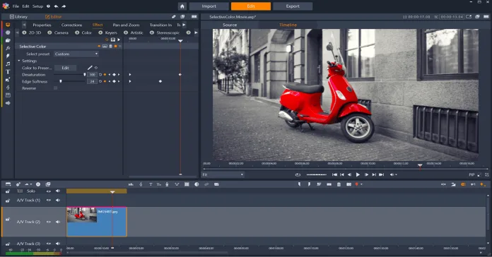 Image showing the Selective Color feature in the new version of Pinnacle Studio Ultimate 21.5