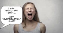 Woman overacting for a reaction shot.
