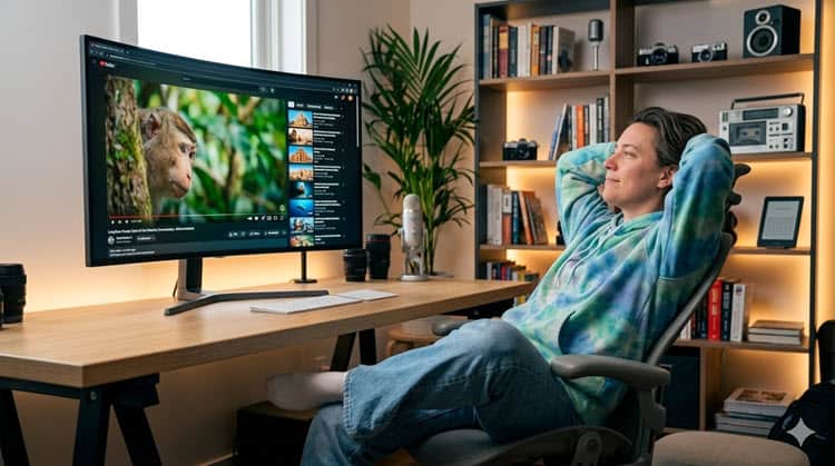 Person watching social media on a laptop.