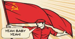 Image of retro soviet worker using Austin Powers catchphrase.