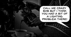 Indoor shot of a tea party illustrating poor lighting for shooting video.