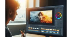 Video editor correcting color in footage.