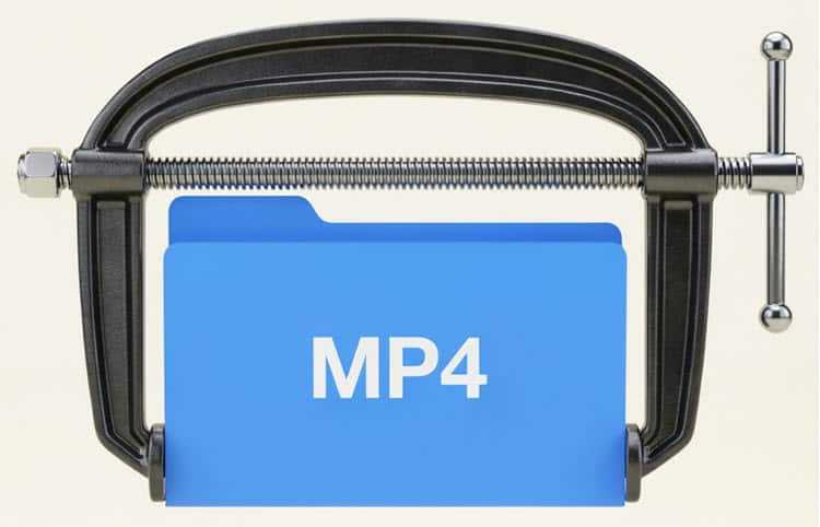 MP4 video file being compressed with a C-clamp.