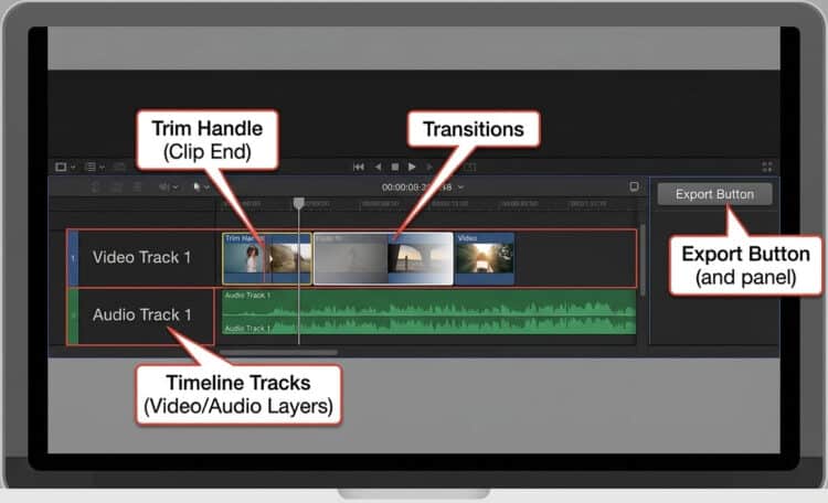 Basic video editing app UI controls.
