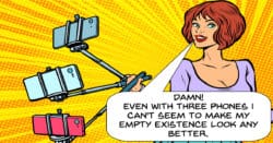 Woman using three phones as vlogging cameras.