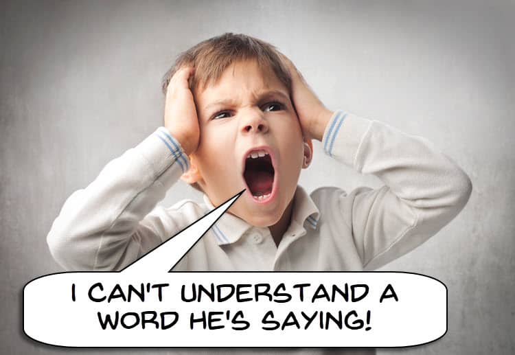 Boy shocked at bad audio.
