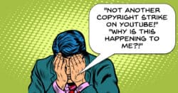 Satirical image of man receiving copyright claim on YouTube