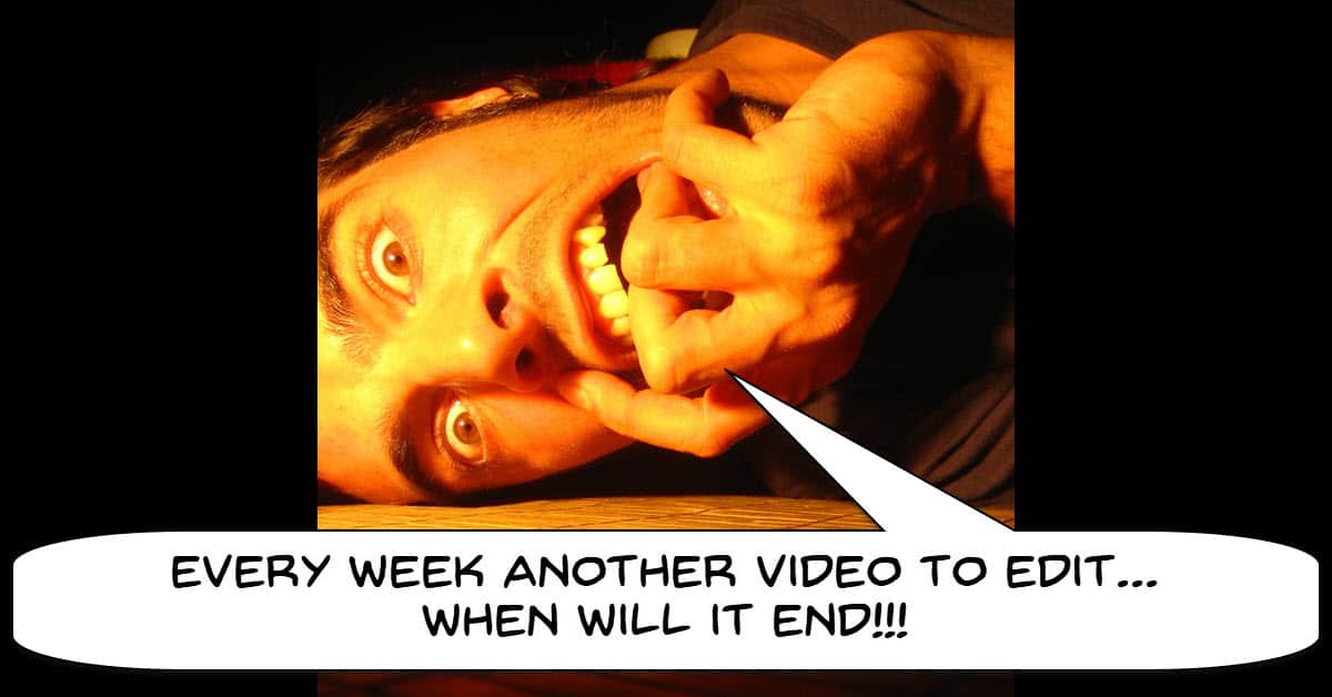 Humorous image of man going crazy editing videos.